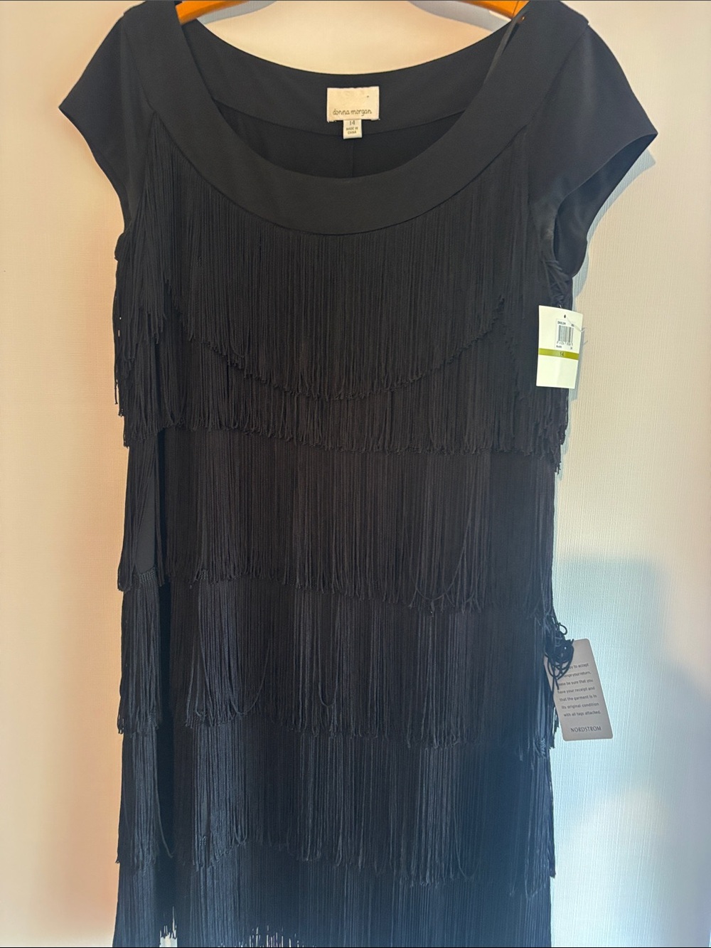 Donna Morgan Black Fringe Midi Dress